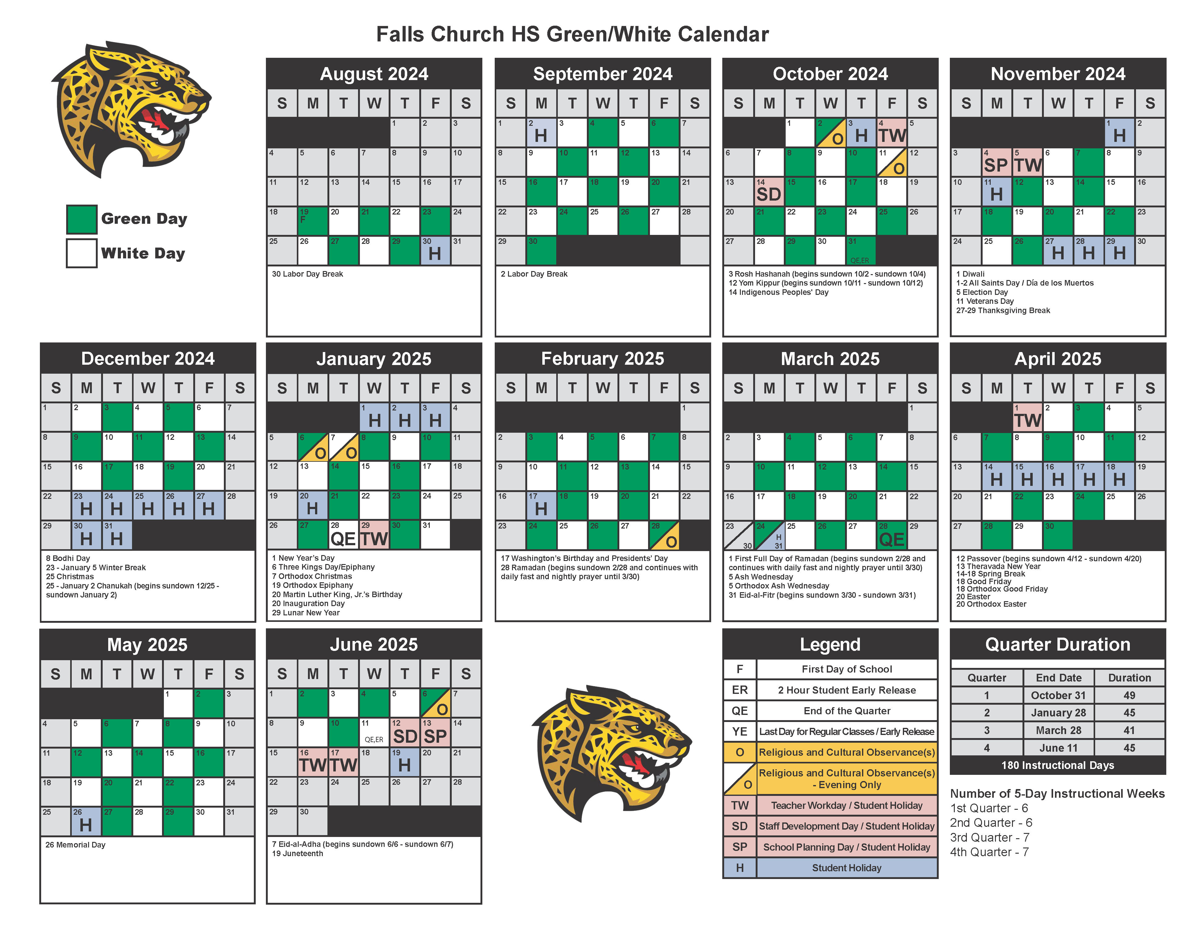 Green/White Calendar Falls Church High School